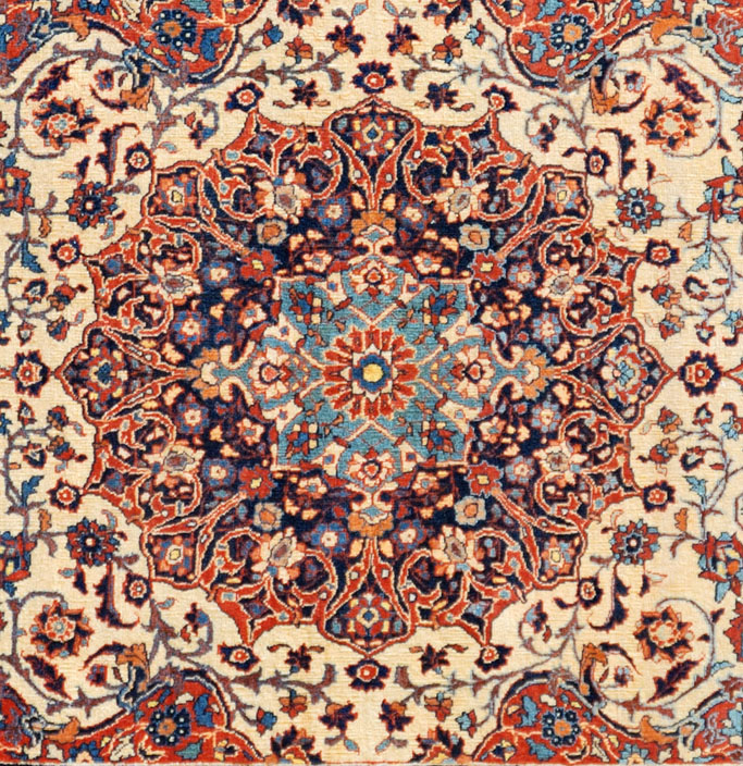Medaglione centrale in un tappeto Tabriz Hajji Jalili